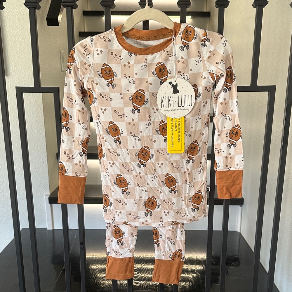 Kids' Pumpkin Print Brown Two-Piece Pajama Set